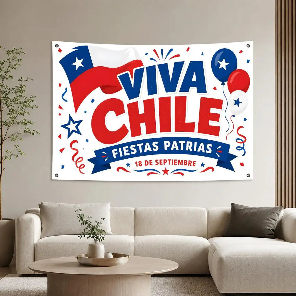 Lienzo Decorativo de Fiestas Patrias – Bandera Chilena "18 de Septiembre" para Muros y Eventos