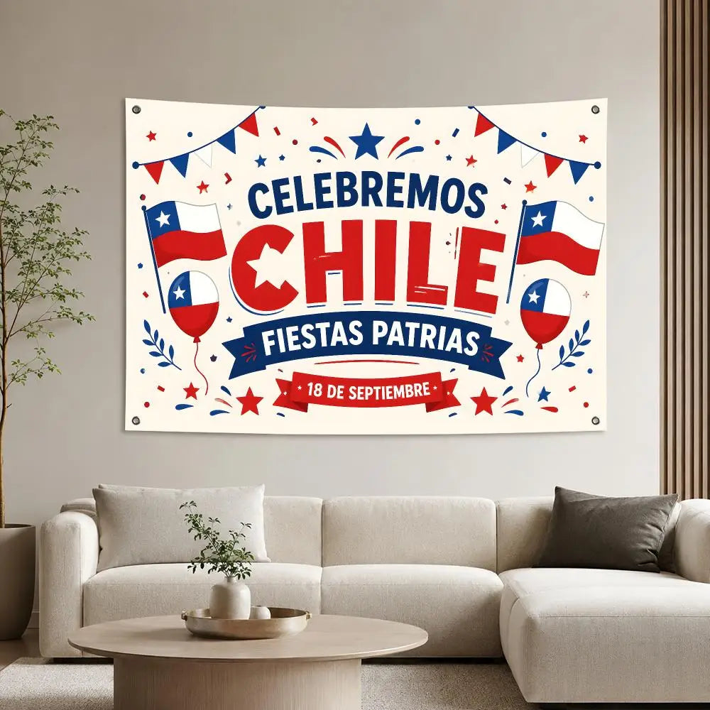 Lienzo Decorativo de Fiestas Patrias – Bandera Chilena "18 de Septiembre" para Muros y Eventos