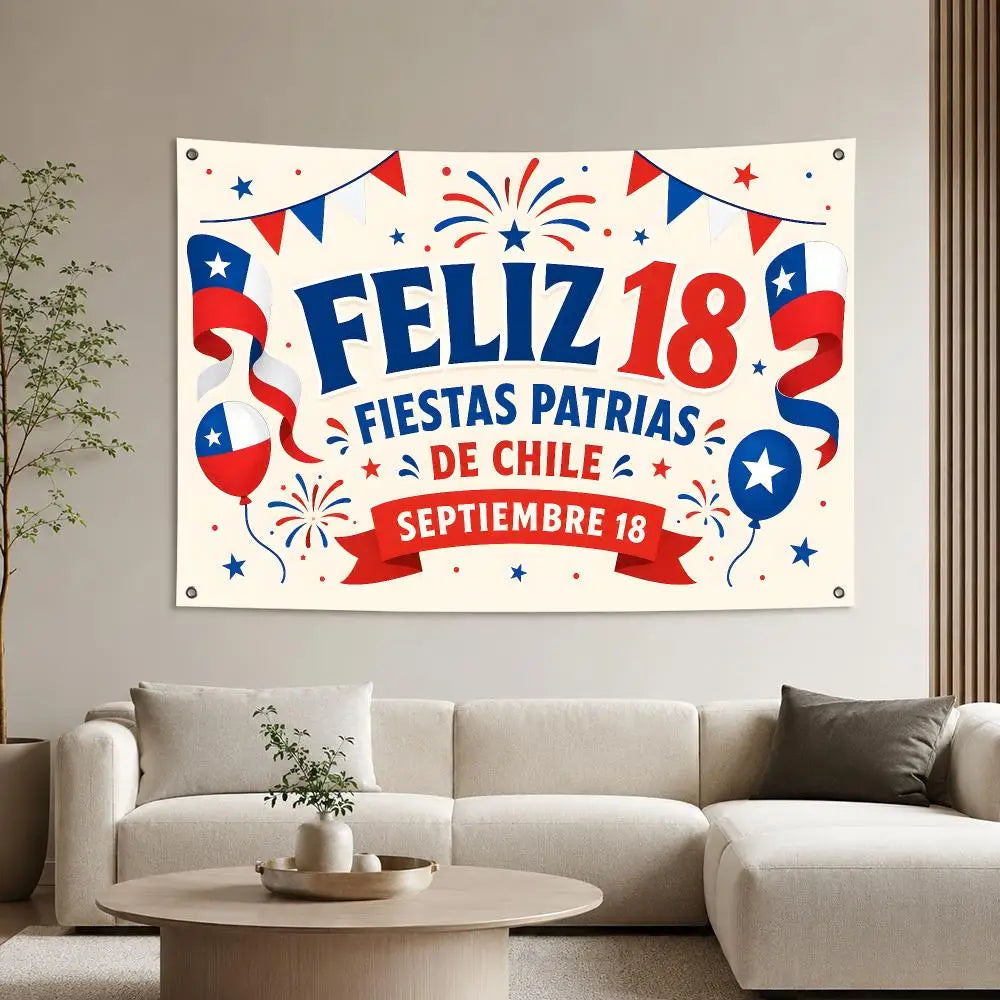 Lienzo Decorativo de Fiestas Patrias – Bandera Chilena "18 de Septiembre" para Muros y Eventos