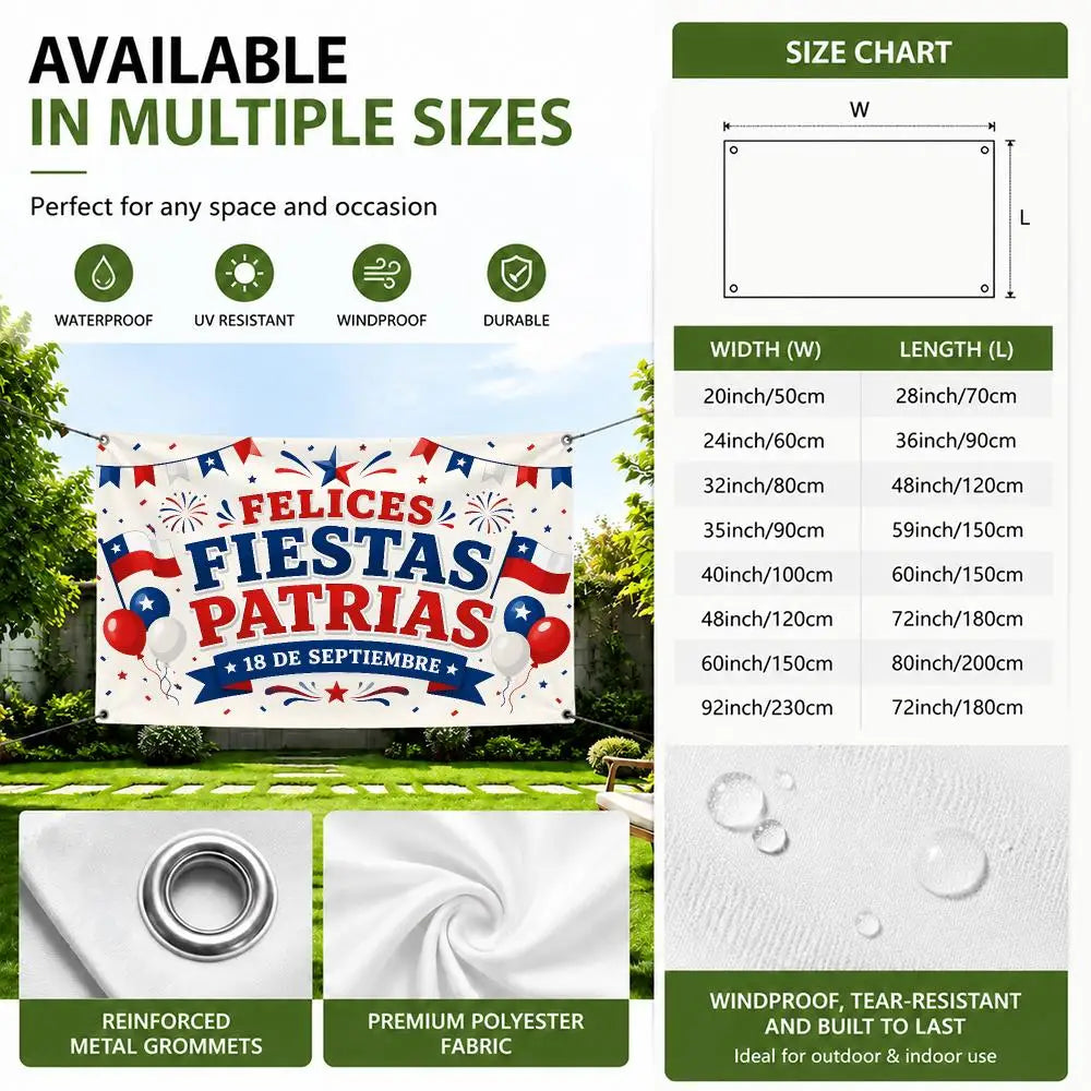 Lienzo Decorativo de Fiestas Patrias – Bandera Chilena "18 de Septiembre" para Muros y Eventos