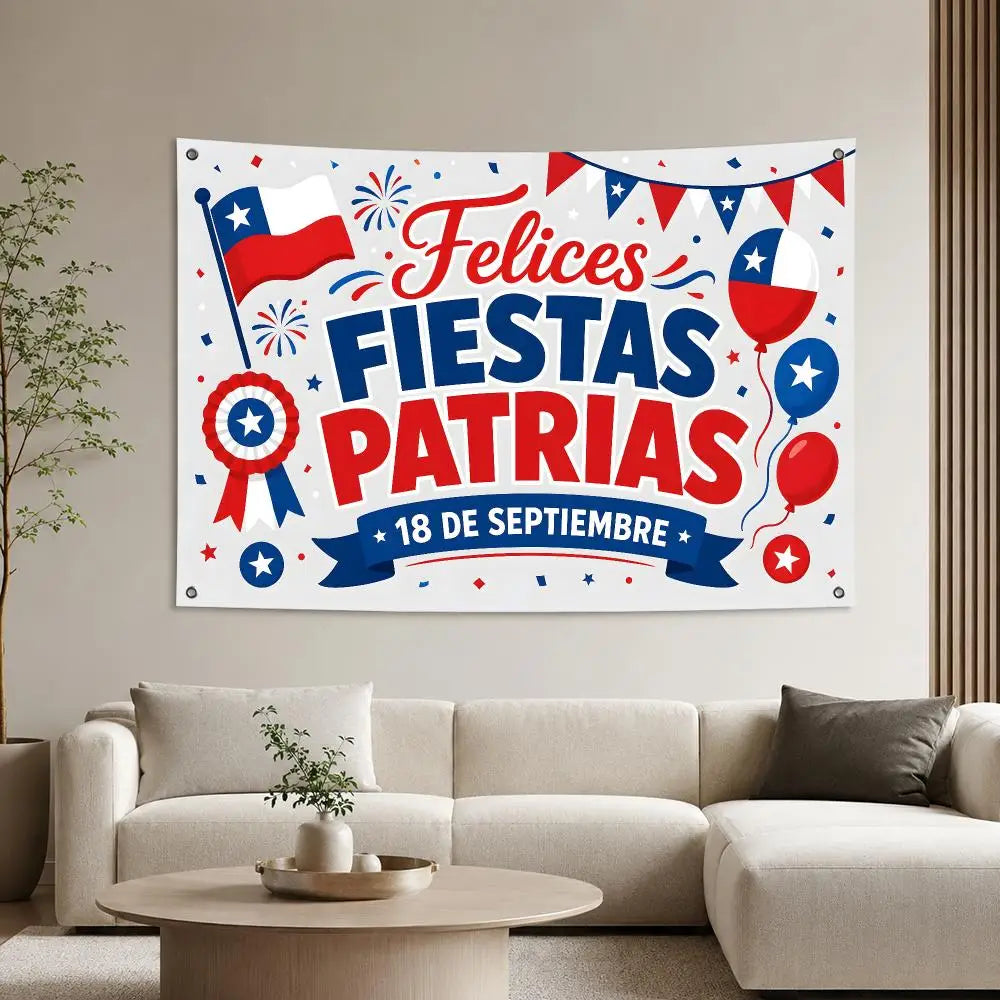 Lienzo Decorativo de Fiestas Patrias – Bandera Chilena "18 de Septiembre" para Muros y Eventos