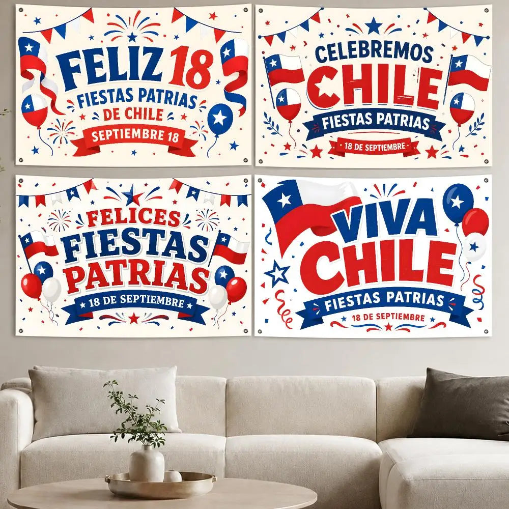 Lienzo Decorativo de Fiestas Patrias – Bandera Chilena "18 de Septiembre" para Muros y Eventos