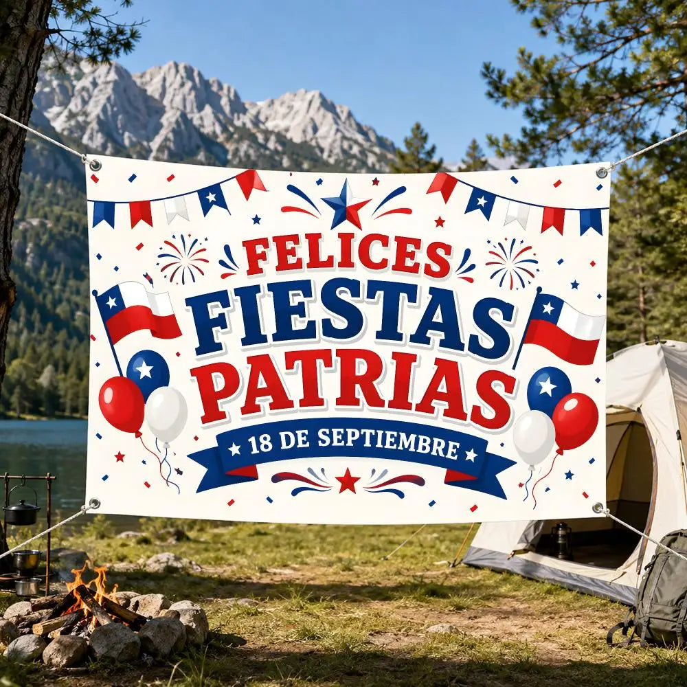 Lienzo Decorativo de Fiestas Patrias – Bandera Chilena "18 de Septiembre" para Muros y Eventos