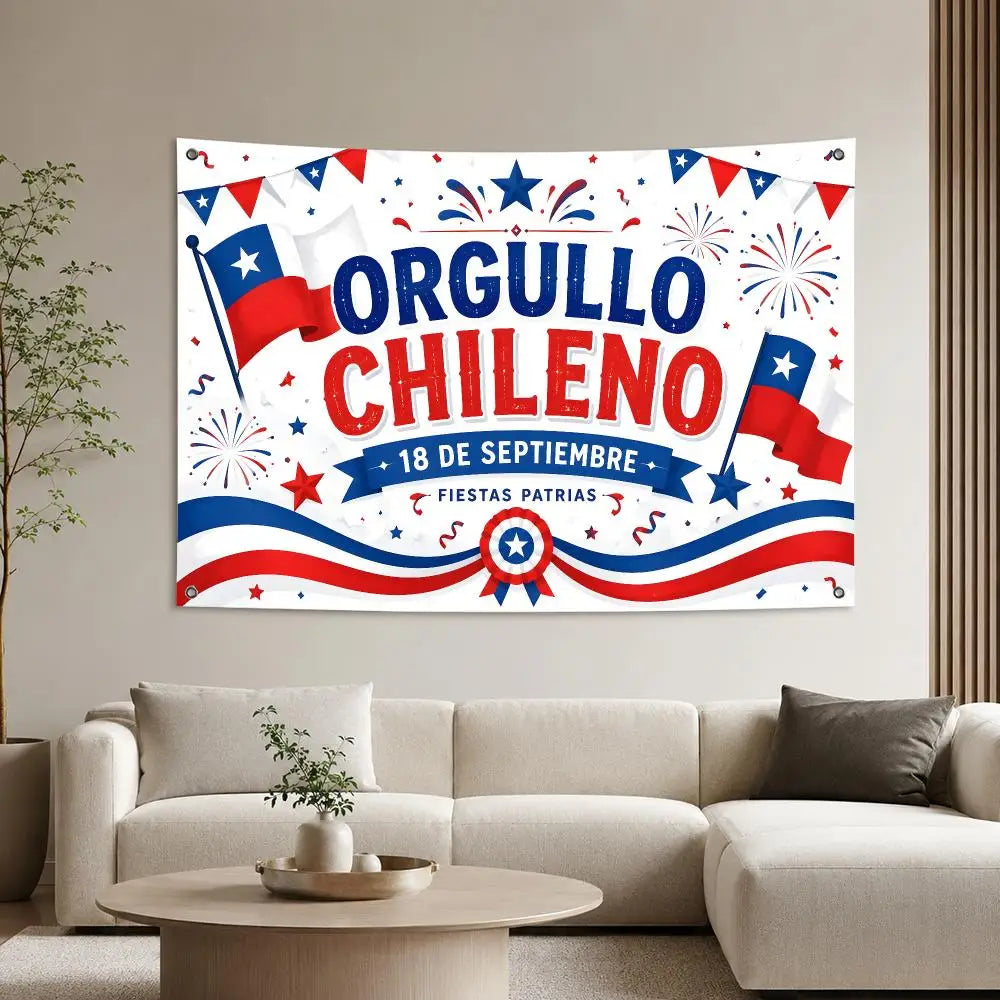 Lienzo Decorativo de Fiestas Patrias – Bandera Chilena "18 de Septiembre" para Muros y Eventos