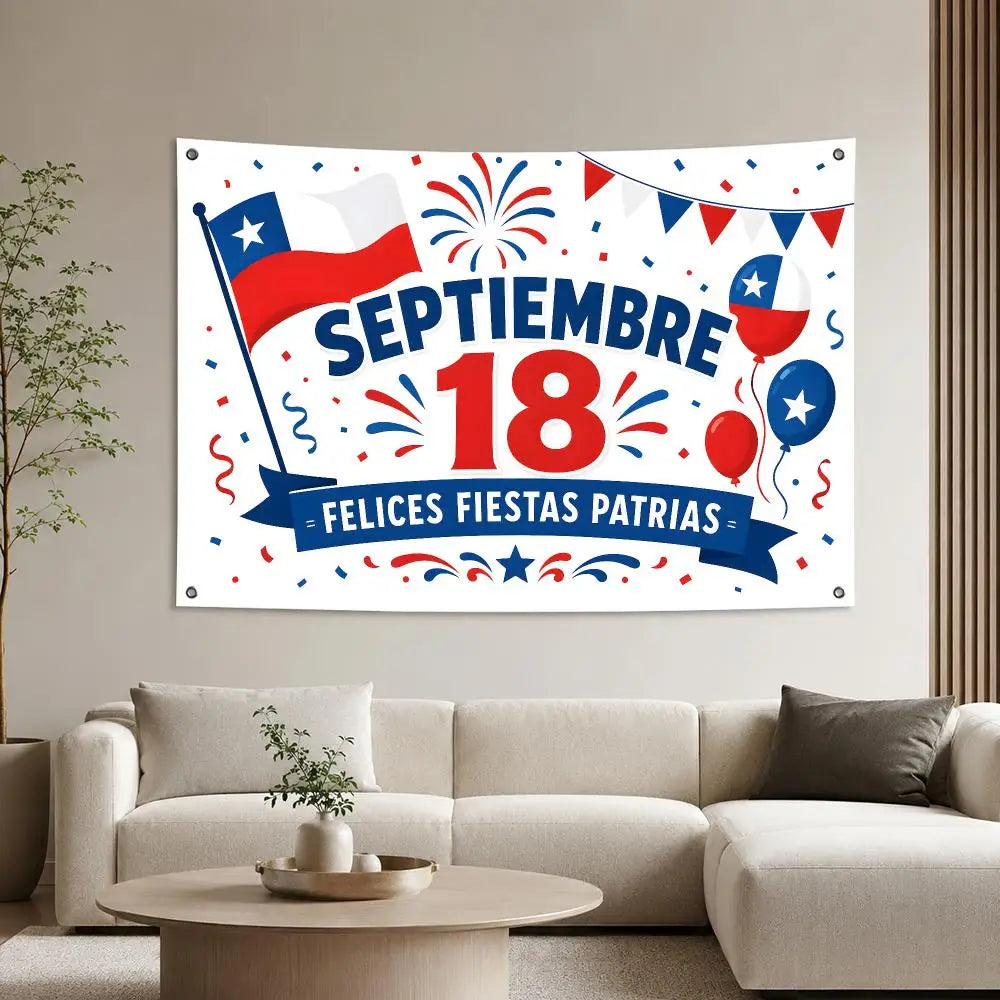 Lienzo Decorativo de Fiestas Patrias – Bandera Chilena "18 de Septiembre" para Muros y Eventos