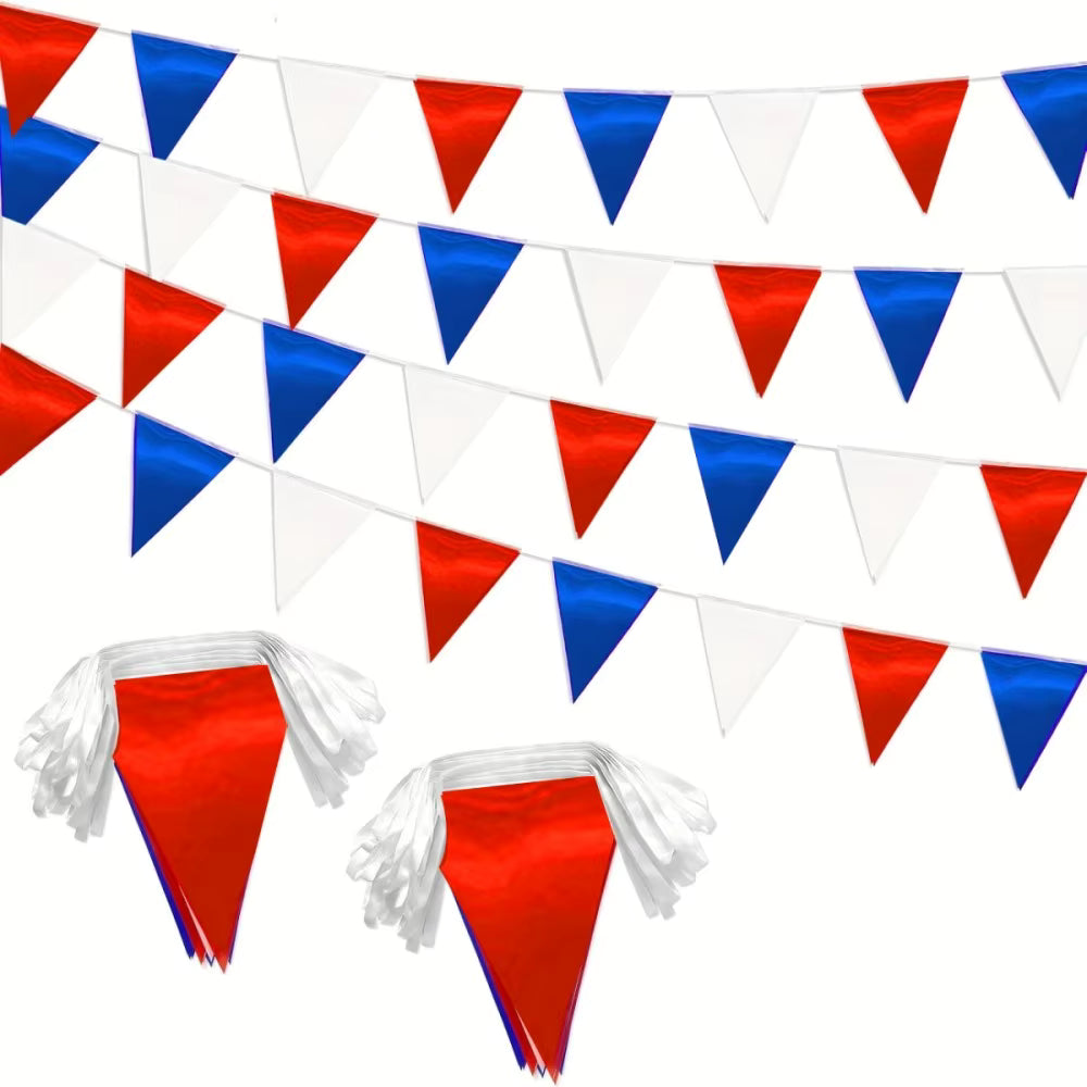 Guirnalda de Banderines  Tricolor (Tira de 10 Metros - 20 Piezas) – Decoración Festiva para Patios, Eventos y Fiestas Patrias