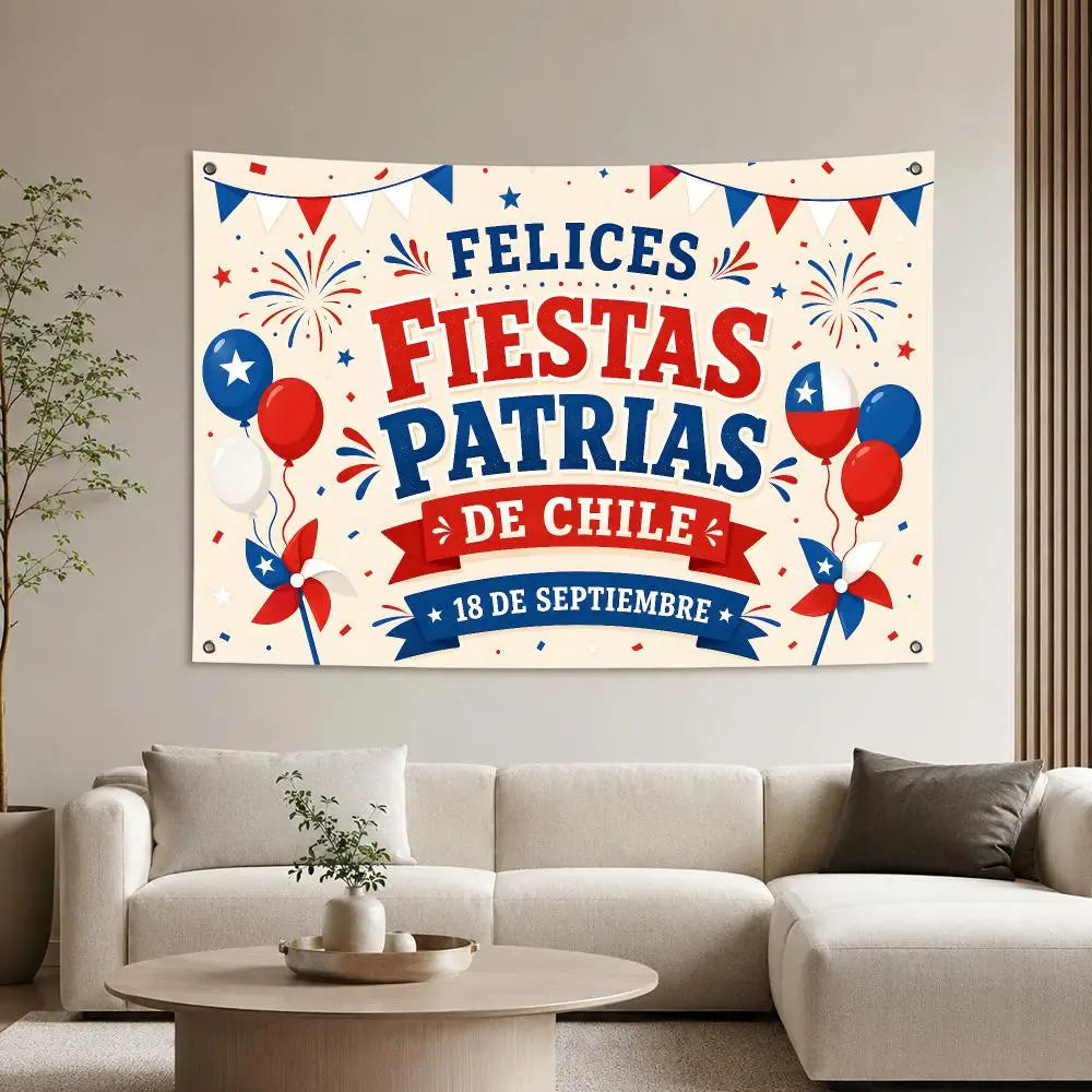 Lienzo Decorativo de Fiestas Patrias – Bandera Chilena "18 de Septiembre" para Muros y Eventos