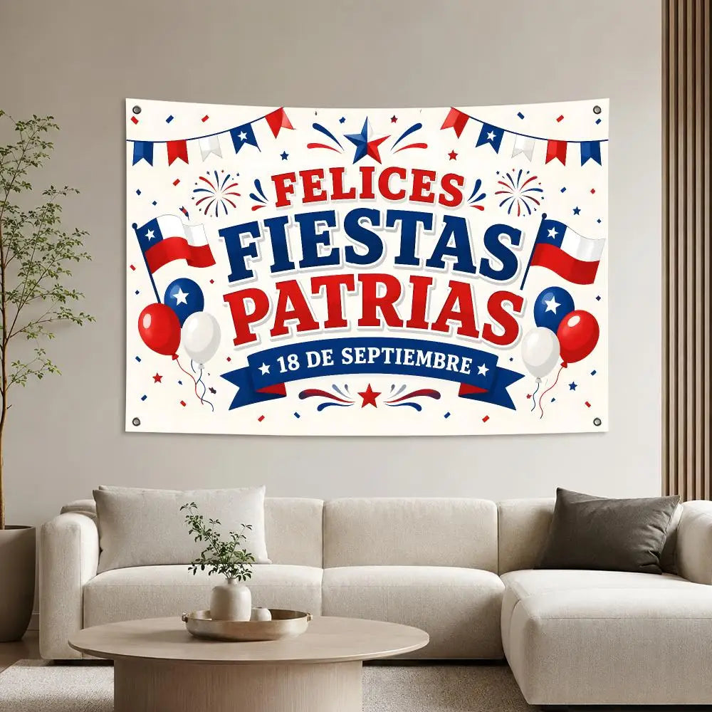 Lienzo Decorativo de Fiestas Patrias – Bandera Chilena "18 de Septiembre" para Muros y Eventos
