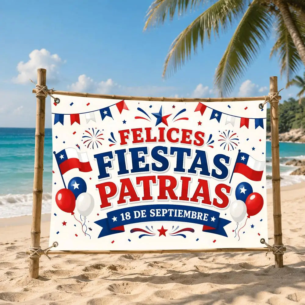 Lienzo Decorativo de Fiestas Patrias – Bandera Chilena "18 de Septiembre" para Muros y Eventos