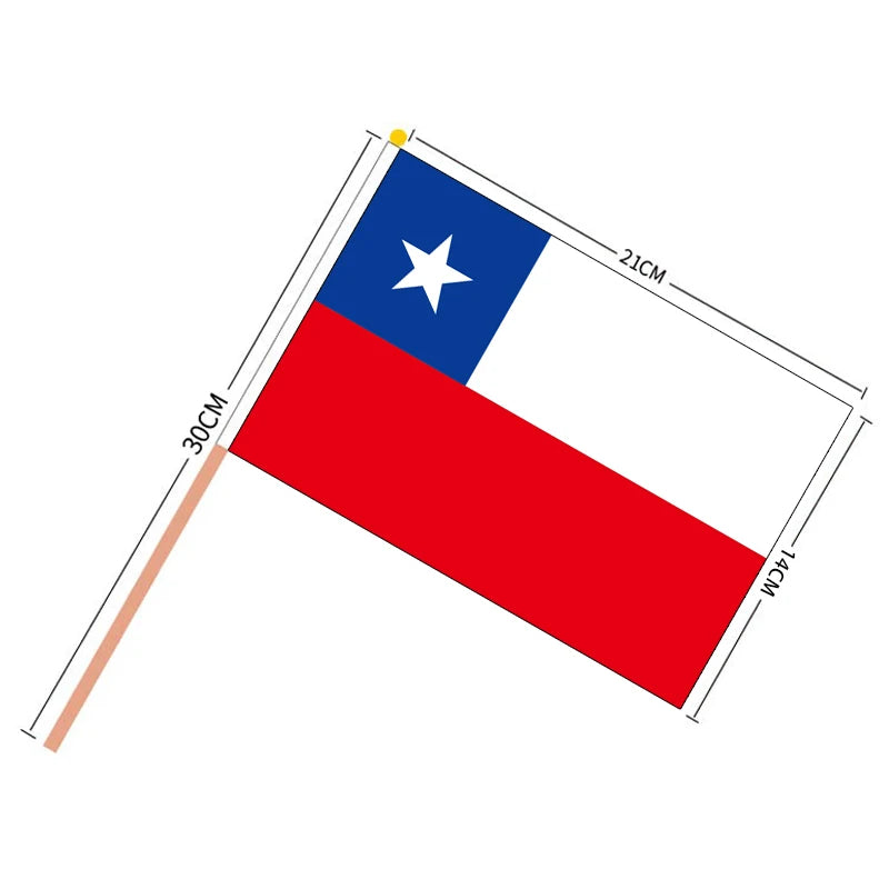 Pack 50 Banderas Chilenas de Mano (14x21 cm) con Mástil de Plástico – Ideal para Fiestas Patrias, Eventos y Colegios