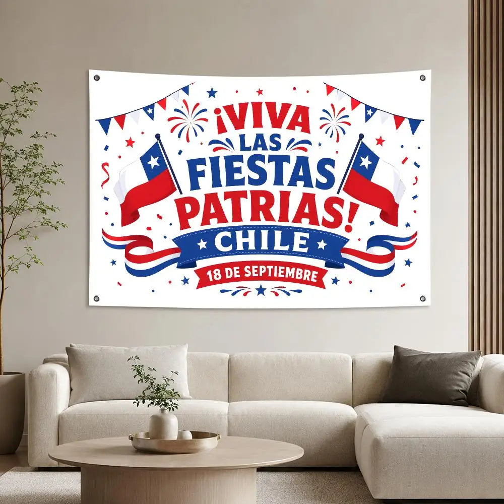 Lienzo Decorativo de Fiestas Patrias – Bandera Chilena "18 de Septiembre" para Muros y Eventos