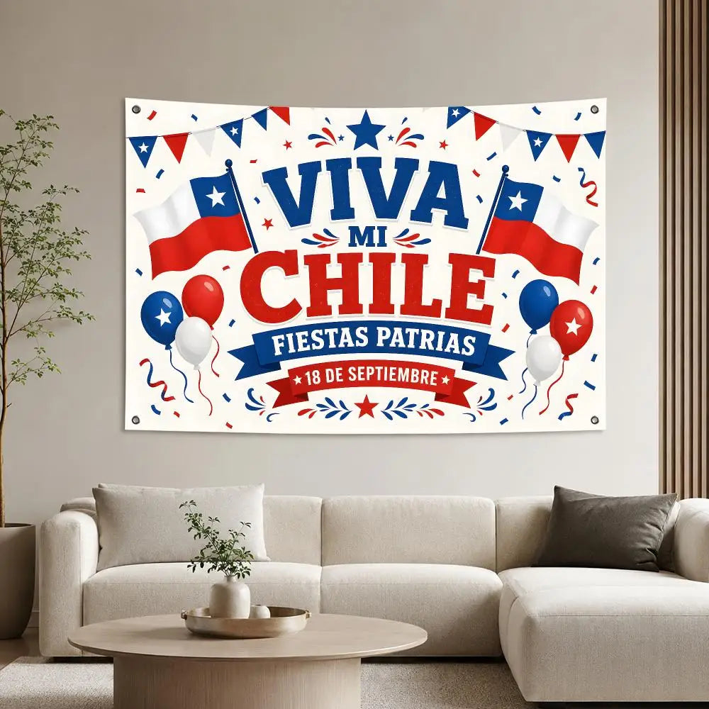 Lienzo Decorativo de Fiestas Patrias – Bandera Chilena "18 de Septiembre" para Muros y Eventos